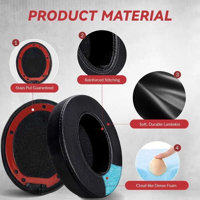 Alt view image 2 of 6 - Studio 3 Replacement Ear Pads for Beats Studio 3 & 2 Headphones, Cushions Earpads with Genuine Lambskin Leather, Softer Memory Foam, Stronger Adhesive (Lambskin-Black)