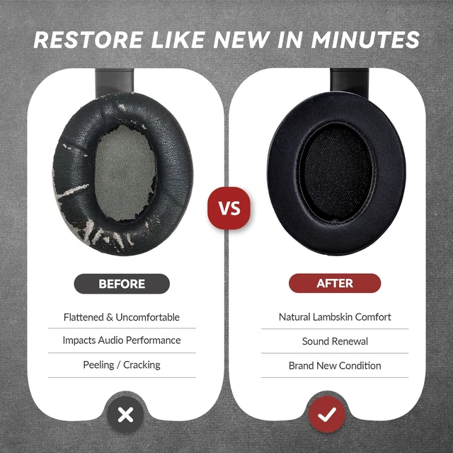Alt view image 3 of 6 - Studio 3 Replacement Ear Pads for Beats Studio 3 & 2 Headphones, Cushions Earpads with Genuine Lambskin Leather, Softer Memory Foam, Stronger Adhesive (Lambskin-Black)