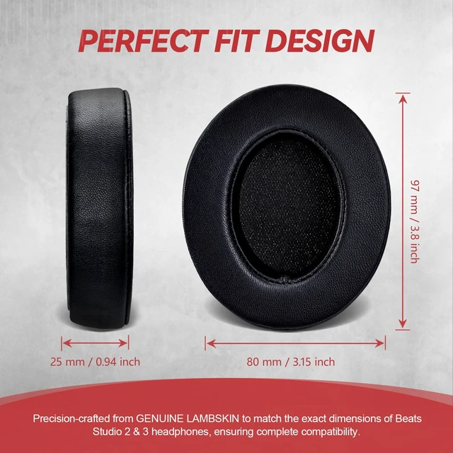 Alt view image 5 of 6 - Studio 3 Replacement Ear Pads for Beats Studio 3 & 2 Headphones, Cushions Earpads with Genuine Lambskin Leather, Softer Memory Foam, Stronger Adhesive (Lambskin-Black)