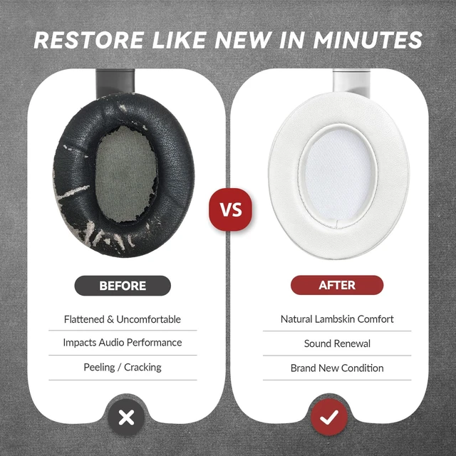 Alt view image 3 of 6 - Studio 3 Replacement Ear Pads for Beats Studio 3 & 2 Headphones, Cushions Earpads with Genuine Lambskin Leather, Softer Memory Foam, Stronger Adhesive (Lambskin-White)