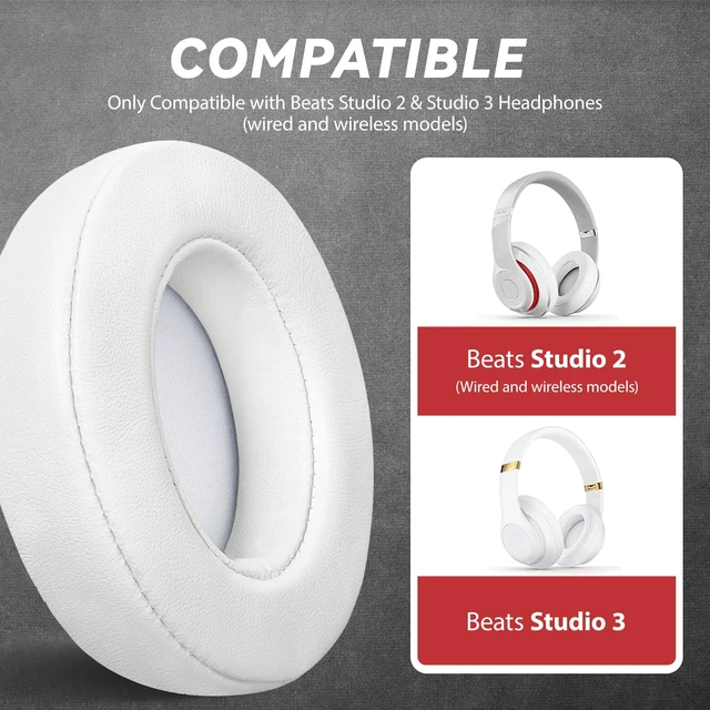 Alt view image 4 of 6 - Studio 3 Replacement Ear Pads for Beats Studio 3 & 2 Headphones, Cushions Earpads with Genuine Lambskin Leather, Softer Memory Foam, Stronger Adhesive (Lambskin-White)