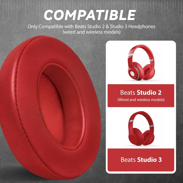 Alt view image 4 of 6 - Studio 3 Replacement Ear Pads for Beats Studio 3 & 2 Headphones, Cushions Earpads with Genuine Lambskin Leather, Softer Memory Foam, Stronger Adhesive (Lambskin-Red)