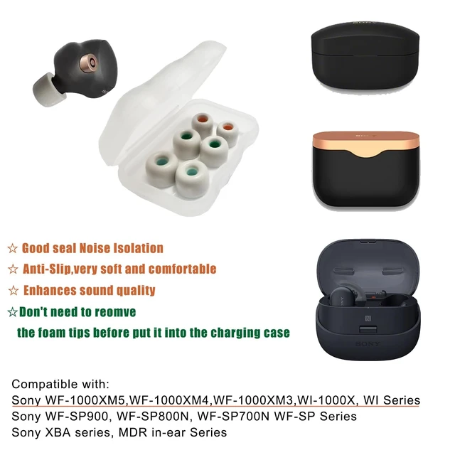Alt view image 4 of 4 - Memory Foam Ear Tips for Sony WF-1000XM4/XM5 3 Pairs L/M/S Replacement Earbuds Tips