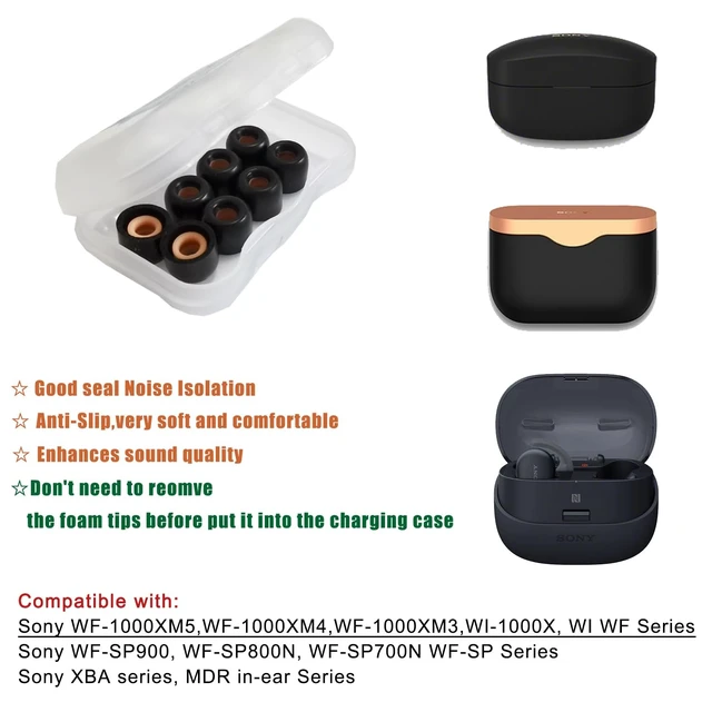 Alt view image 5 of 5 - Memory Foam Tips for Sony WF-1000XM4/1000XM5 Replacement Earbuds Tips 4 Pairs Small, Noise Isolating, Secure Fit, for Sony Earbuds WF-SP900/XB700/C500/C700N, Fits Charging Case, Black