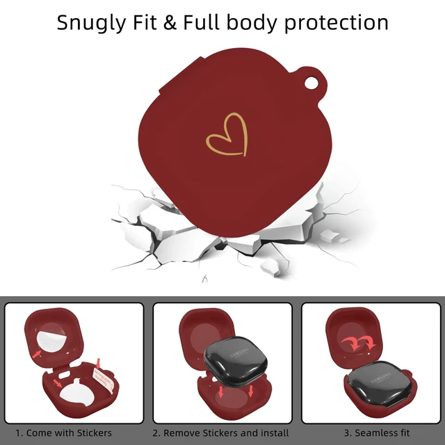 Alt view image 3 of 7 - Compatible with Samsung Galaxy Buds FE/Buds 2 / Buds Pro/Buds Live/Buds 2 Pro, Soft Silicone Case with Gold Heart Pattern with Cute Butterfly Keychain for Girls Women (Burgundy)