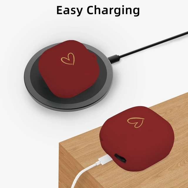 Alt view image 4 of 7 - Compatible with Samsung Galaxy Buds FE/Buds 2 / Buds Pro/Buds Live/Buds 2 Pro, Soft Silicone Case with Gold Heart Pattern with Cute Butterfly Keychain for Girls Women (Burgundy)