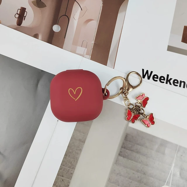 Alt view image 6 of 7 - Compatible with Samsung Galaxy Buds FE/Buds 2 / Buds Pro/Buds Live/Buds 2 Pro, Soft Silicone Case with Gold Heart Pattern with Cute Butterfly Keychain for Girls Women (Burgundy)