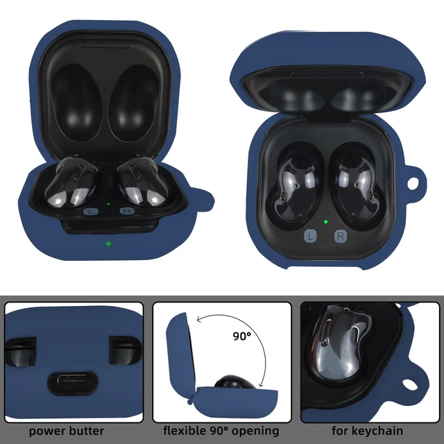 Alt view image 2 of 7 - Compatible with Samsung Galaxy Buds FE/Buds 2 / Buds Pro/Buds Live/Buds 2 Pro, Soft Silicone Case with Gold Heart Pattern with Cute Butterfly Keychain for Girls Women (Midnight Blue)