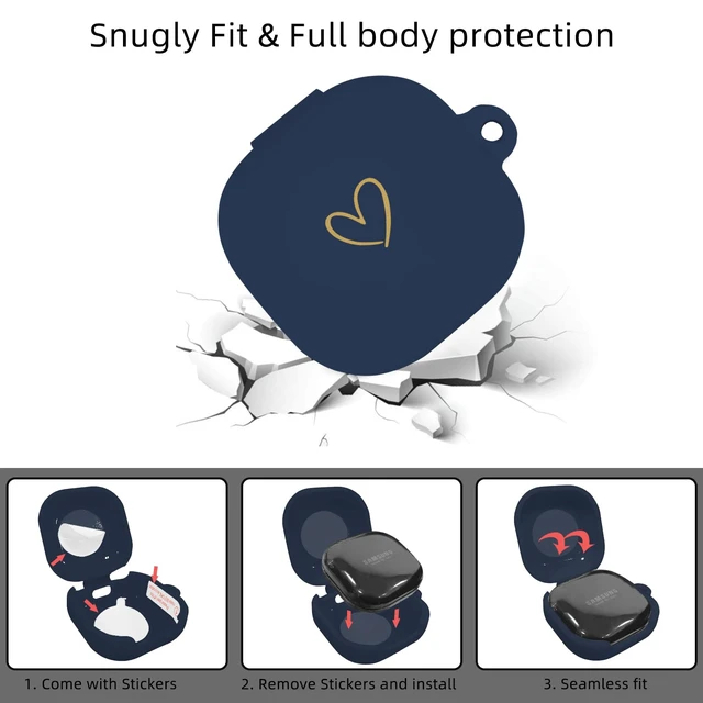 Alt view image 3 of 7 - Compatible with Samsung Galaxy Buds FE/Buds 2 / Buds Pro/Buds Live/Buds 2 Pro, Soft Silicone Case with Gold Heart Pattern with Cute Butterfly Keychain for Girls Women (Midnight Blue)