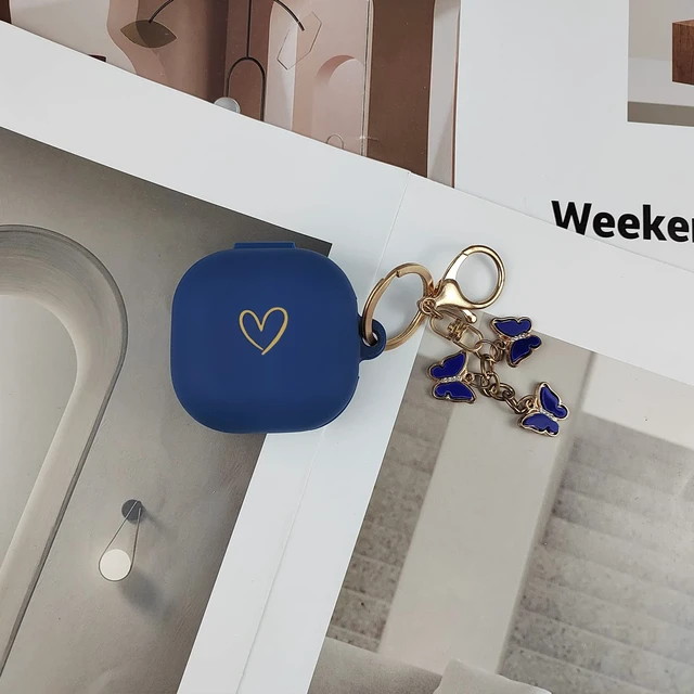 Alt view image 6 of 7 - Compatible with Samsung Galaxy Buds FE/Buds 2 / Buds Pro/Buds Live/Buds 2 Pro, Soft Silicone Case with Gold Heart Pattern with Cute Butterfly Keychain for Girls Women (Midnight Blue)