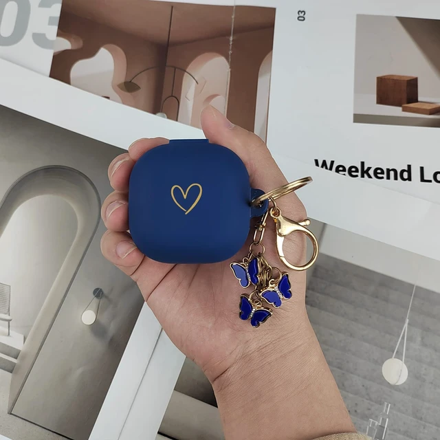 Alt view image 7 of 7 - Compatible with Samsung Galaxy Buds FE/Buds 2 / Buds Pro/Buds Live/Buds 2 Pro, Soft Silicone Case with Gold Heart Pattern with Cute Butterfly Keychain for Girls Women (Midnight Blue)