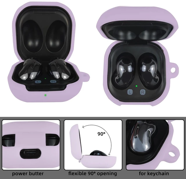 Alt view image 2 of 7 - Compatible with Samsung Galaxy Buds FE/ 2 / Buds Pro/Buds Live/Buds 2 Pro, Soft Silicone Case with Gold Heart Pattern with Cute Butterfly Keychain for Girls Women (Purple)