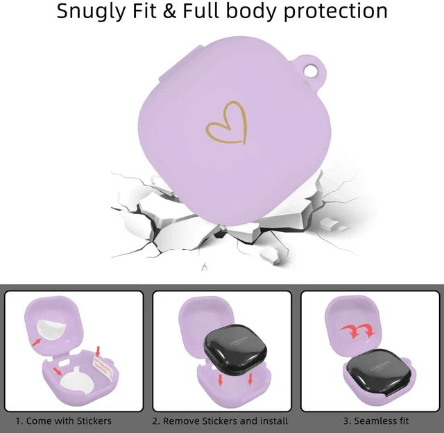 Alt view image 3 of 7 - Compatible with Samsung Galaxy Buds FE/ 2 / Buds Pro/Buds Live/Buds 2 Pro, Soft Silicone Case with Gold Heart Pattern with Cute Butterfly Keychain for Girls Women (Purple)