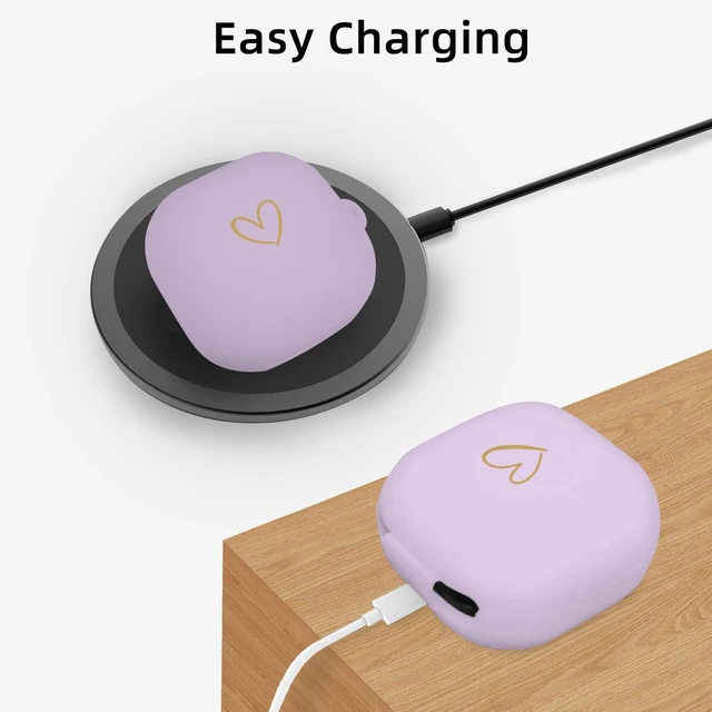 Alt view image 4 of 7 - Compatible with Samsung Galaxy Buds FE/ 2 / Buds Pro/Buds Live/Buds 2 Pro, Soft Silicone Case with Gold Heart Pattern with Cute Butterfly Keychain for Girls Women (Purple)