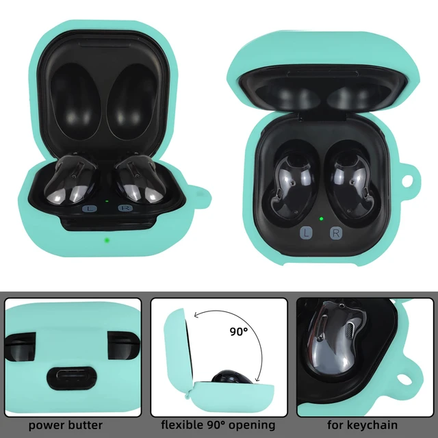 Alt view image 2 of 7 - Compatible with Samsung Galaxy Buds FE/2/Pro/Live, Soft Silicone Case with Gold Heart Pattern and Cute Butterfly Keychain for Girls Women (Mint Green)