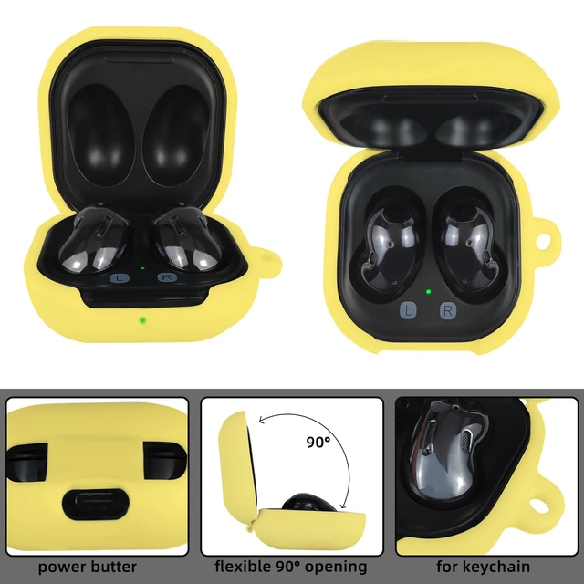 Alt view image 2 of 7 - Compatible with Samsung Galaxy Buds FE / Pro / Live / 2 Pro, Soft Silicone Case with Gold Heart Pattern and Cute Butterfly Keychain for Girls Women (Yellow)