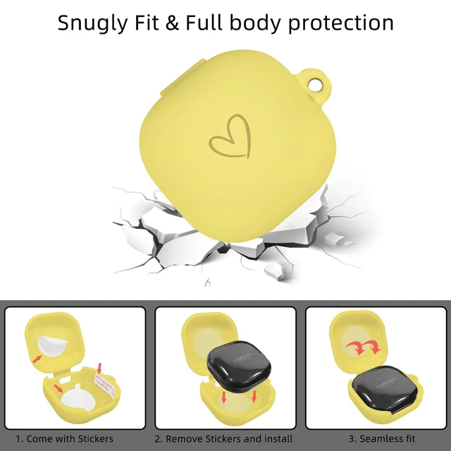 Alt view image 3 of 7 - Compatible with Samsung Galaxy Buds FE / Pro / Live / 2 Pro, Soft Silicone Case with Gold Heart Pattern and Cute Butterfly Keychain for Girls Women (Yellow)