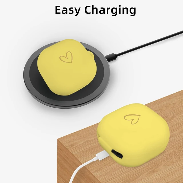 Alt view image 4 of 7 - Compatible with Samsung Galaxy Buds FE / Pro / Live / 2 Pro, Soft Silicone Case with Gold Heart Pattern and Cute Butterfly Keychain for Girls Women (Yellow)