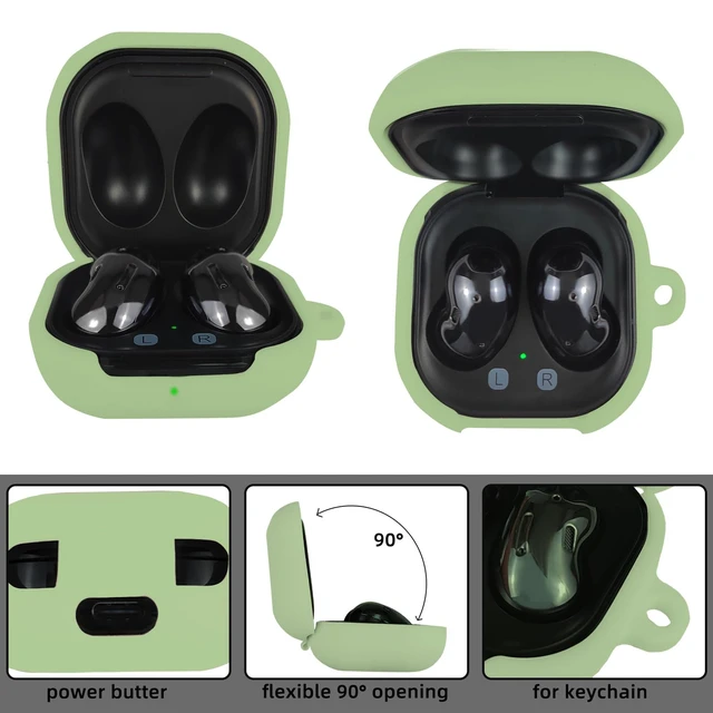 Alt view image 2 of 7 - Compatible with Samsung Galaxy Buds FE/Buds 2 / Buds Pro/Buds Live/Buds 2 Pro, Soft Silicone Case with Gold Heart Pattern with Cute Butterfly Keychain for Girls Women (Matcha Green)