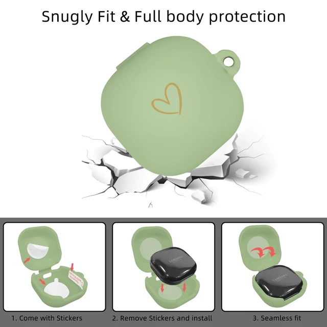 Alt view image 3 of 7 - Compatible with Samsung Galaxy Buds FE/Buds 2 / Buds Pro/Buds Live/Buds 2 Pro, Soft Silicone Case with Gold Heart Pattern with Cute Butterfly Keychain for Girls Women (Matcha Green)