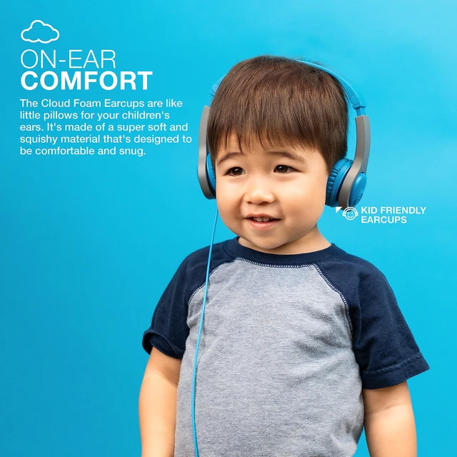 Alt view image 2 of 5 - JBuddies Folding Gen 2, Kids Wired Headphones, Noise Isolation, Volume Limiting, Toddler Headphones, Blue/Grey