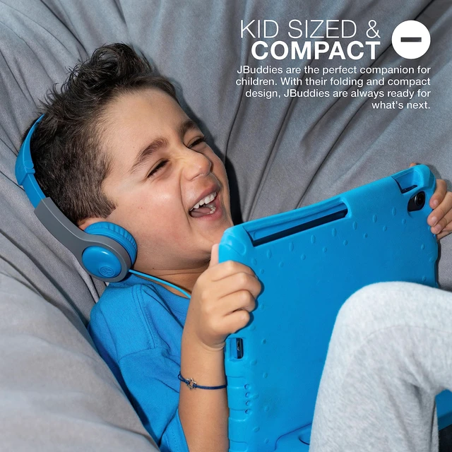 Alt view image 4 of 5 - JBuddies Folding Gen 2, Kids Wired Headphones, Noise Isolation, Volume Limiting, Toddler Headphones, Blue/Grey