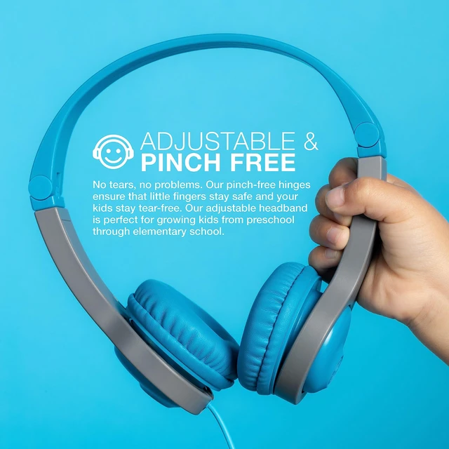 Alt view image 5 of 5 - JBuddies Folding Gen 2, Kids Wired Headphones, Noise Isolation, Volume Limiting, Toddler Headphones, Blue/Grey
