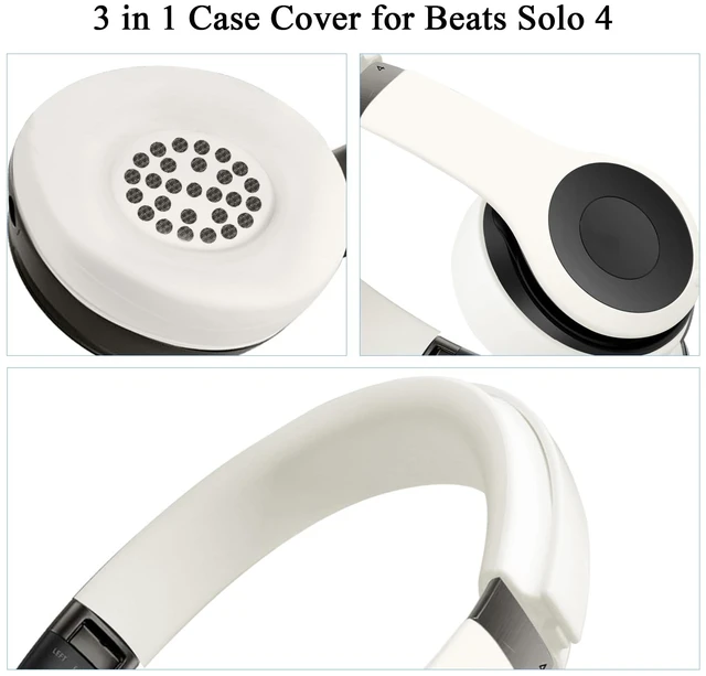 Alt view image 4 of 7 - 3 in 1 Solo 4 Silicone Case Cover Set for Beats Solo 4 Headphone Anti-Scratch Ear Pad Cover/Shell Cover/Headband Cover,Solo4 Soft Silicone Protector,Washable Accessories(Off White)