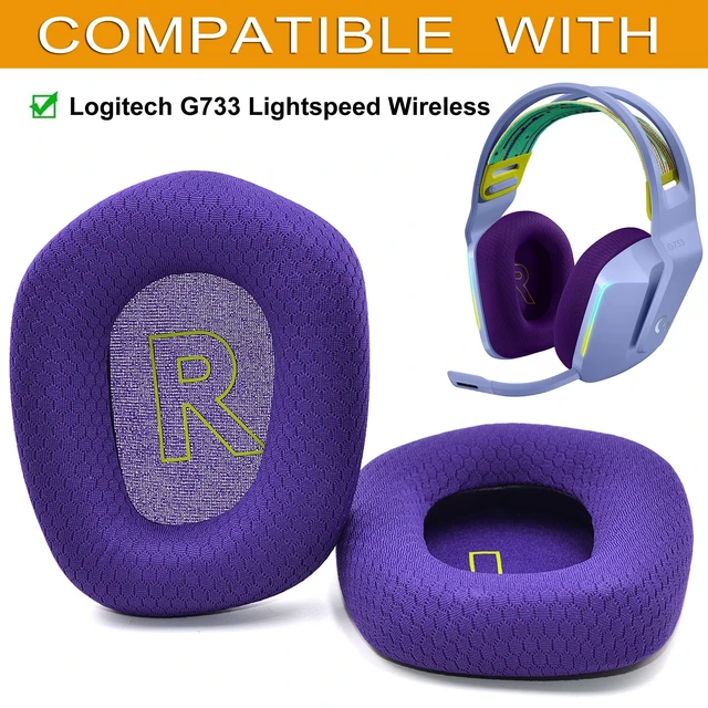 Alt view image 3 of 6 - Mesh Fabric Earpads for Logitech G733 G535 G335 Headphone-Purple Ear Pads with Durable Mesh Fabric for Logitech G733 Lightspeed Wireless Gaming Headset, Comfort Noise Isolation Foam