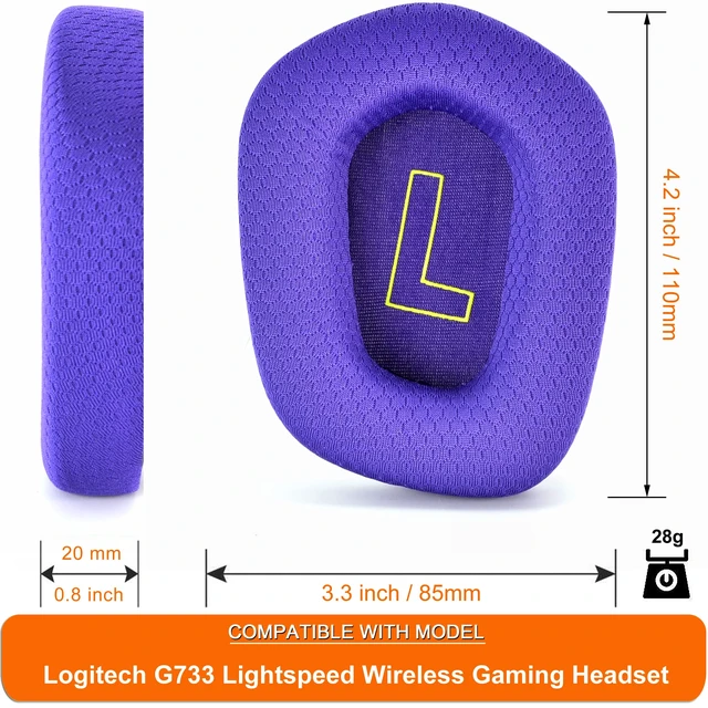 Alt view image 5 of 6 - Mesh Fabric Earpads for Logitech G733 G535 G335 Headphone-Purple Ear Pads with Durable Mesh Fabric for Logitech G733 Lightspeed Wireless Gaming Headset, Comfort Noise Isolation Foam