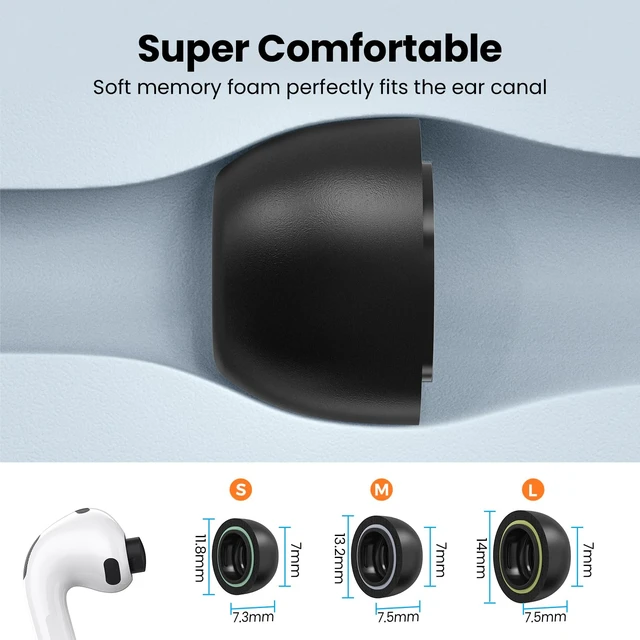 Alt view image 4 of 7 - Memory Foam Ear Tips for AirPods Pro 3 (2025) Earbuds, 3 Pairs Super Comfort Eartips Replacement Accessories Compatible with Apple AirPods Pro 3rd Generation with Cleaning Kit (S,M,L)
