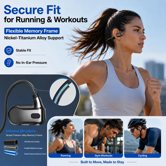 Alt view image 5 of 7 - Open Ear Running Headphones, 18.2g Lightweight Wireless Sports Headphones with Mic, Bluetooth 5.3, 8H Playtime, IPX5 Water-Resistant for Walking Cycling Workouts and Daily Use