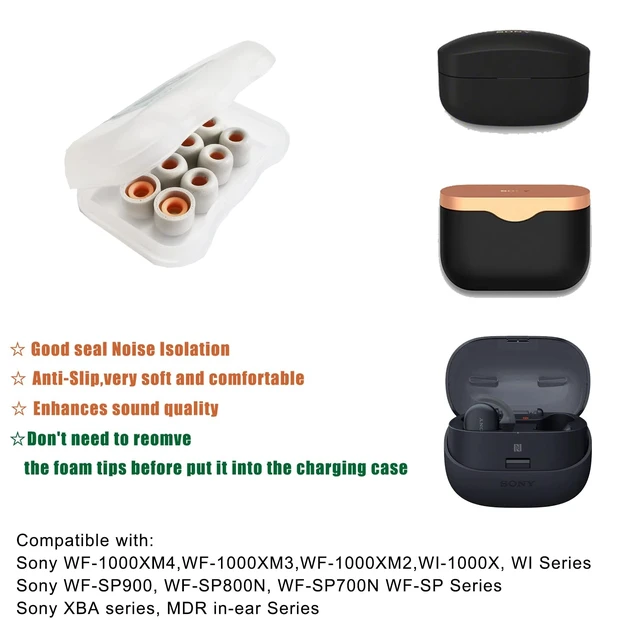 Alt view image 5 of 5 - Memory Foam Ear Tips for Sony WF-1000XM4/XM5 - Replacement Earbuds Tips 4 Pairs Small, Noise Isolating, Secure Fit, Foam Tip Fit WF-XB700 WI-1000X C500 C700N, Fits Charging Case, Gray