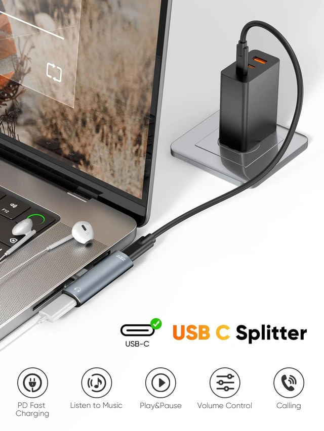 Alt view image 4 of 7 - Type C Aux Cord Adapter with PD 60W Fast Charging Splitter USB C to Headphone jack splitter Compatible with iPad MacBook iPhone16/15 S9/S10/S20/S21 Ultra/S22/S23/S24,Pixel 9/8/7/6+