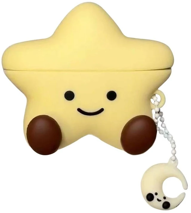 Main image of Earphone Case for AirPods 4, Happy Smiling Sitting Yellow Star Soft TPU Silicone Case, Good Mood Good Luck Yellow Star AirPods 4 Cover Protective Skin Shockproof Protector for Earbud+Moon Hook