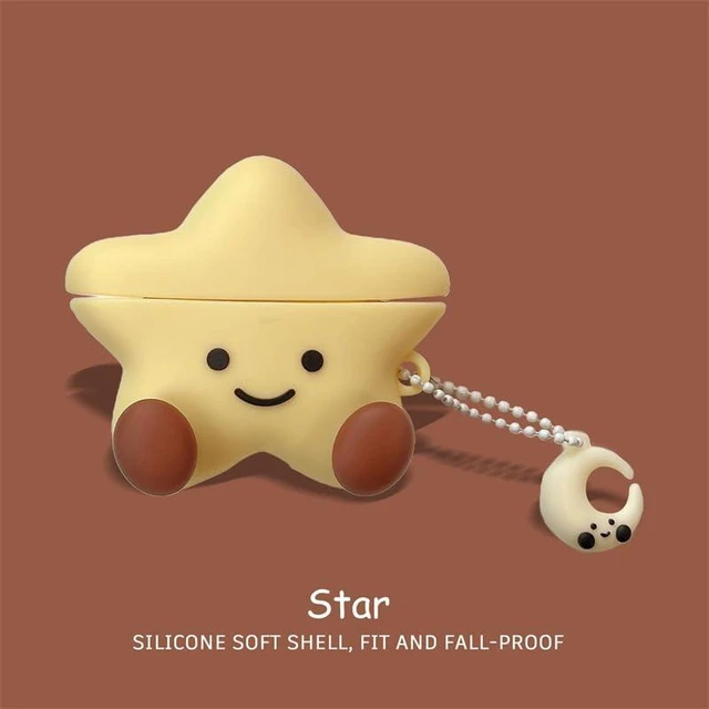 Alt view image 5 of 7 - Earphone Case for AirPods 4, Happy Smiling Sitting Yellow Star Soft TPU Silicone Case, Good Mood Good Luck Yellow Star AirPods 4 Cover Protective Skin Shockproof Protector for Earbud+Moon Hook