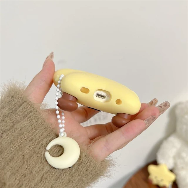 Alt view image 7 of 7 - Earphone Case for AirPods 4, Happy Smiling Sitting Yellow Star Soft TPU Silicone Case, Good Mood Good Luck Yellow Star AirPods 4 Cover Protective Skin Shockproof Protector for Earbud+Moon Hook