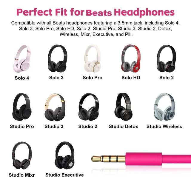 Alt view image 3 of 7 - USB C Solo 4 Audio Cable, Solo 3 Replacement Audio Aux Cord with Inline Mic Control Compatible with Beats Studio Solo Pro Detox Mixr Executive Pill Headphones to iPhone 17/16 USB-C Devices (Pink)