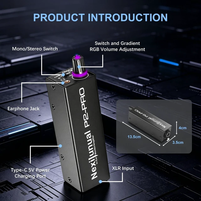 Alt view image 2 of 7 - P2-PRO Portable in-Ear Monitor Amplifier Personal Headphone Amp IEM Amp with XLR/TRS Input 3.5mm Output, Stereo/Mono Switch, 7 Color Light, Belt Clip for Drummer, Guitarists, 14h Playtime