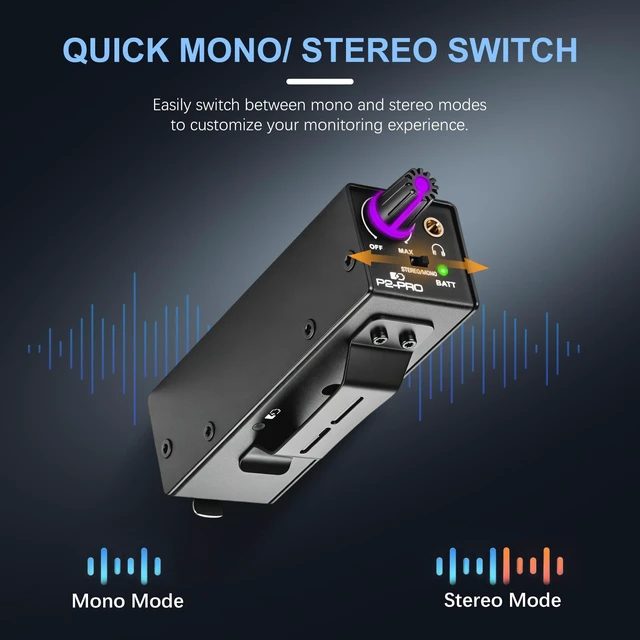 Alt view image 4 of 7 - P2-PRO Portable in-Ear Monitor Amplifier Personal Headphone Amp IEM Amp with XLR/TRS Input 3.5mm Output, Stereo/Mono Switch, 7 Color Light, Belt Clip for Drummer, Guitarists, 14h Playtime