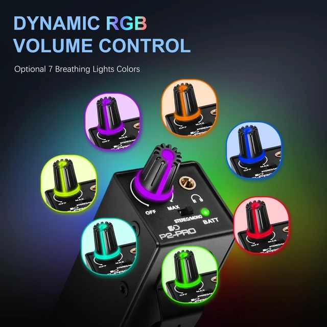 Alt view image 5 of 7 - P2-PRO Portable in-Ear Monitor Amplifier Personal Headphone Amp IEM Amp with XLR/TRS Input 3.5mm Output, Stereo/Mono Switch, 7 Color Light, Belt Clip for Drummer, Guitarists, 14h Playtime