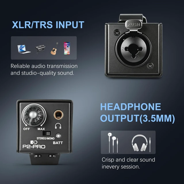 Alt view image 6 of 7 - P2-PRO Portable in-Ear Monitor Amplifier Personal Headphone Amp IEM Amp with XLR/TRS Input 3.5mm Output, Stereo/Mono Switch, 7 Color Light, Belt Clip for Drummer, Guitarists, 14h Playtime