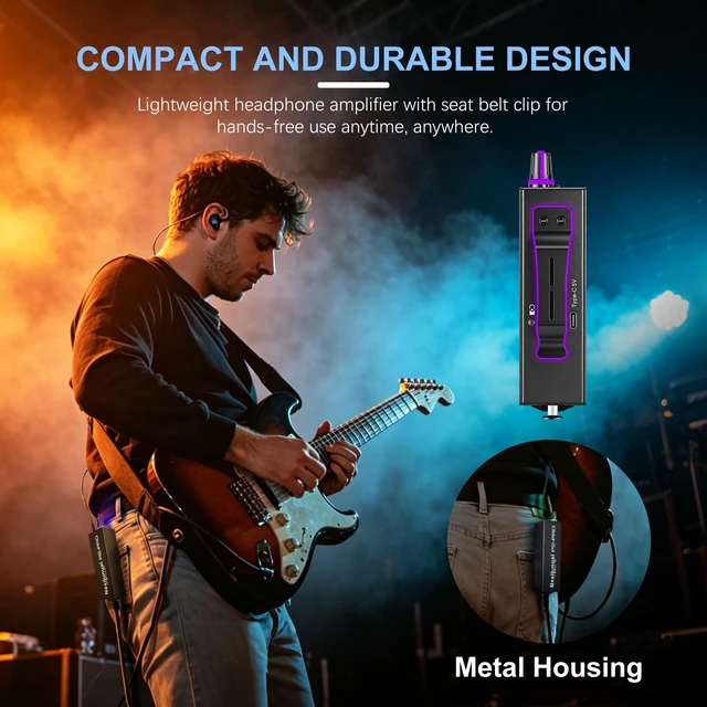 Alt view image 7 of 7 - P2-PRO Portable in-Ear Monitor Amplifier Personal Headphone Amp IEM Amp with XLR/TRS Input 3.5mm Output, Stereo/Mono Switch, 7 Color Light, Belt Clip for Drummer, Guitarists, 14h Playtime