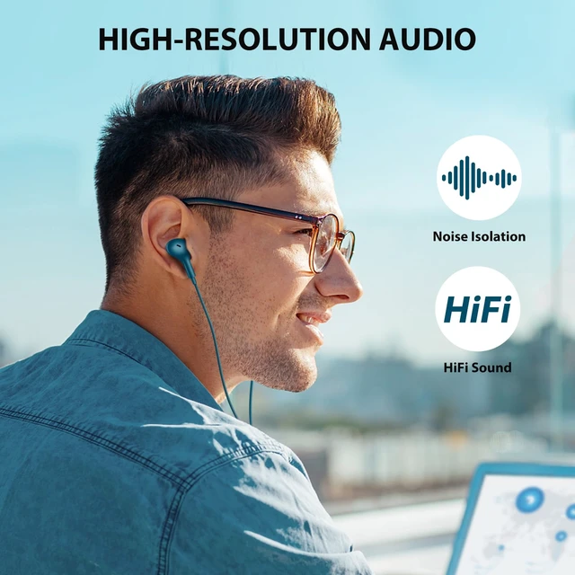 Alt view image 2 of 6 - Wired Earbuds 3.5mm Headphone for Chromebook PC School, Blue Ear Buds Wired with Mic Magnet Stereo Plug in Earphone Cord for Galaxy A25 A15 A12 A03s S10 for Moto/Laptop/Computer Travel