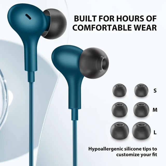 Alt view image 3 of 6 - Wired Earbuds 3.5mm Headphone for Chromebook PC School, Blue Ear Buds Wired with Mic Magnet Stereo Plug in Earphone Cord for Galaxy A25 A15 A12 A03s S10 for Moto/Laptop/Computer Travel