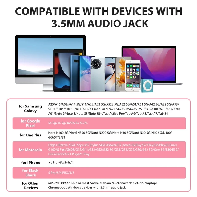 Alt view image 7 of 7 - Wired Earbuds 3.5mm Headphones for Chromebook PC School, Pink Ear Buds Wired with Mic Magnet Stereo Plug in Earphones Cord for Galaxy A25 A15 A12 A03s S10/Laptop/Computer