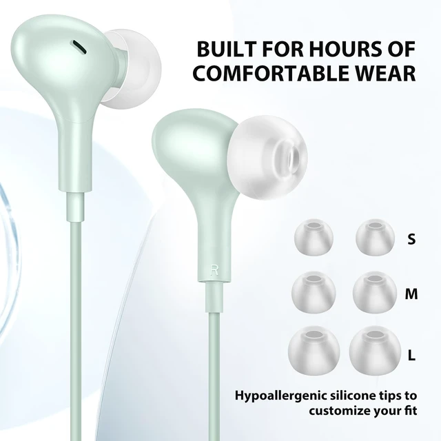 Alt view image 3 of 7 - Wired Earbuds 3.5mm Headphone for Chromebook PC School, Green Ear Bud Wired with Mic Magnet Stereo Plug in Earphone Cord for Galaxy A25 A15 A12 A03s S10 for Moto/Laptop/Computer Travel