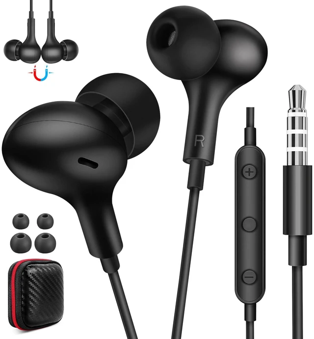 Main image of Wired Earbuds 3.5mm Headphones for PC School Computer, Black Ear Buds Wired with Mic Magnetic Plug in Earphones Corded for Samsung A25 A15 A12 A03s S10 A71 for Moto/Switch/MP3/Laptop