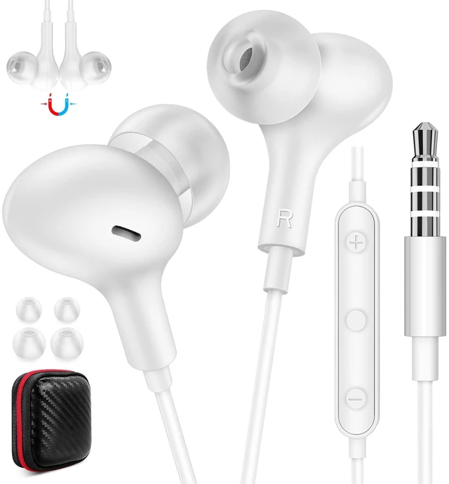 Main image of Wired Earbuds 3.5mm Headphones for Chromebook PC School, White Ear Bud Wired with Mic Magnet Stereo Plug in Earphone Cord for Galaxy A25 A15 A12 A03s S10 for Moto/Switch/Laptop/Computer