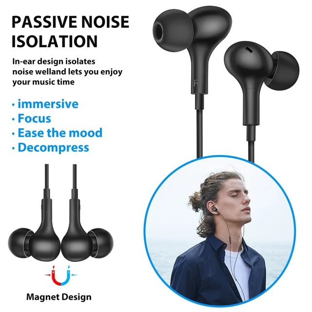 Alt view image 4 of 7 - Wired Earbuds 3.5mm Headphones for PC School Computer, Black Ear Buds Wired with Mic Magnetic Plug in Earphones Corded for Samsung A25 A15 A12 A03s S10 A71 for Moto/Switch/MP3/Laptop